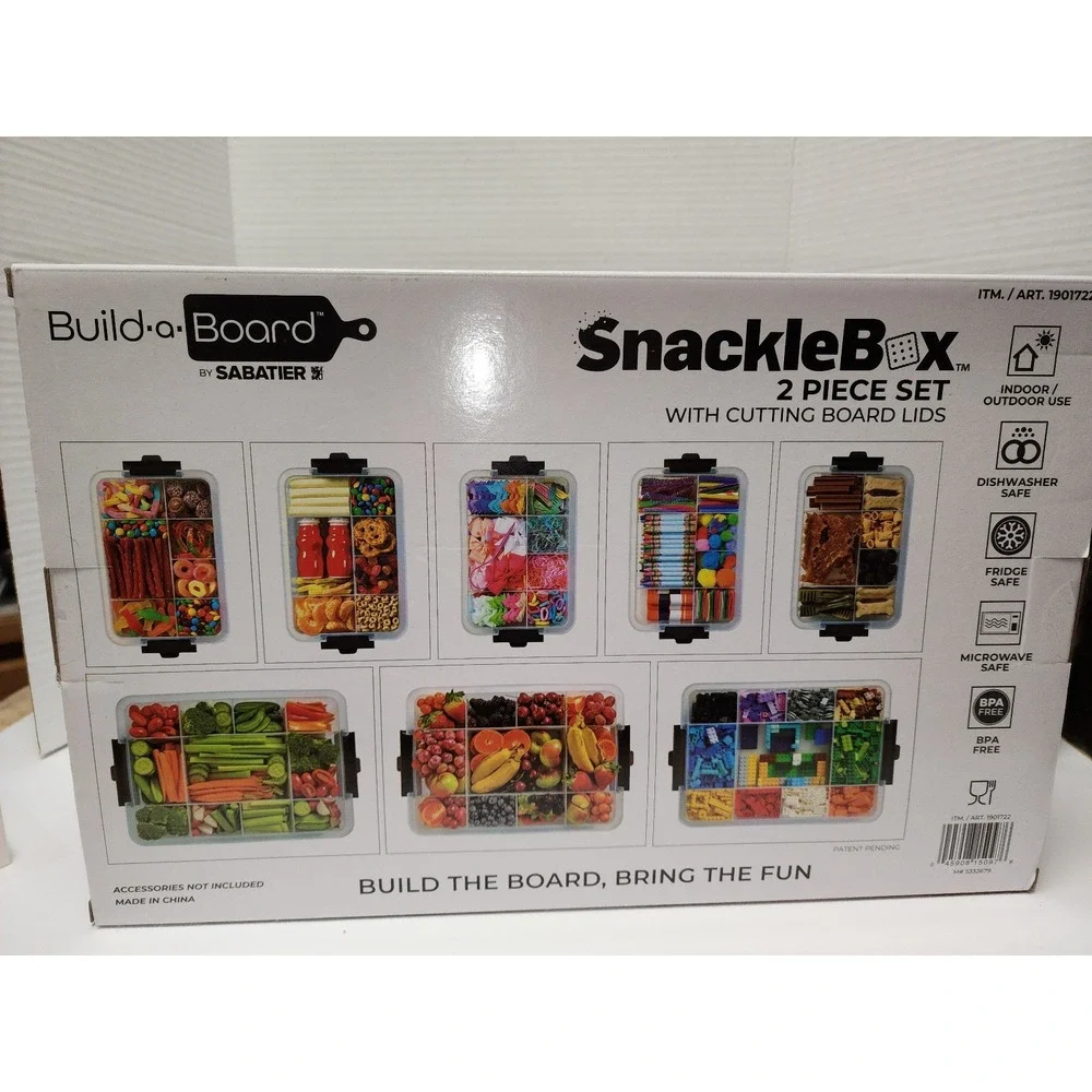 Brand new Sabatier Build-a-Board SnackleBox 2-piece set cutting board lids snack